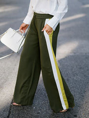 Contrast Color Drawstring Elasticity Split-Joint Loose Wide Leg Trousers Pants