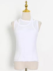 False Two Solid Color Sleeveless Vest Tops