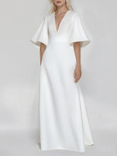 Batwing Sleeves Solid Color Split-Joint V-Neck Evening Dresses Maxi Dresses
