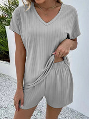 Solid Color Short Sleeves T-shirt + Shorts Pajama Sets