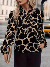 Printed Split-Joint Streamer Loose Puff Sleeves V-Neck Blouses