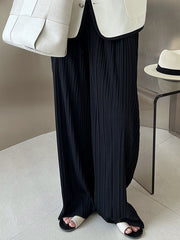 Pleated Solid Color Wide Leg Pants Bottoms