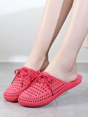 Hollow Lace-Up Round-Toe Slippers Mules&Slides