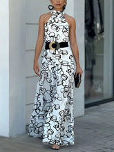 High Waisted Loose Contrast Color No Belt Tied Halter-Neck Jumpsuits