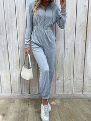 Elasticity Split-Joint Zipper Skinny Hooded Jumpsuits