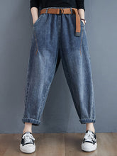 Artistic Retro Loose Velvet Elasticity Belted Jean Pants