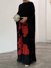 Flower Print Split-Side Batwing Sleeves Long Sleeves Round-Neck Maxi Dresses