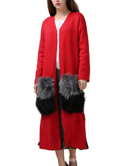Casual Tied Contrast Color Split-Joint With Big Pockets Cardigan Coats