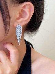 Rhine Stones Solid Color Tasseled Drop Earrings