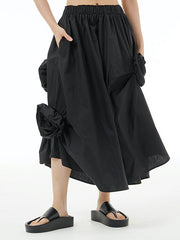 Asymmetric Elasticity Solid Color Three-Dimensional Flower Loose Skirts Bottoms