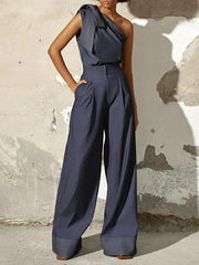 High Waisted Loose Pleated Split-Joint Jean Pants Bottoms