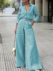 Long Sleeves Loose Solid Color Split-Joint Lapel Blouses&Shirts Tops