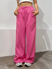 Drawstring Elasticity Solid Color High Waisted Loose Trousers Pants
