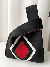 Contrast Color Geometric Woven Handbag