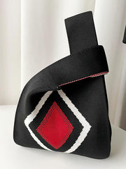 Contrast Color Geometric Woven Handbag