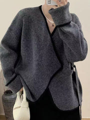 Split-Joint Long Sleeves Loose V-Neck Cardigan Tops