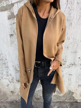 Pockets Solid Color Split-Joint Zipper Hooded Long Sleeves Outerwear