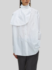 Asymmetric Buttoned Solid Color Split-Joint Long Sleeves Loose High Neck Blouses&Shirts Tops