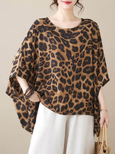 Leopard Batwing Sleeves Loose Round-Neck T-Shirts Tops