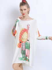 Urban Loose Batwing Sleeves Cartoon Printed Pullover