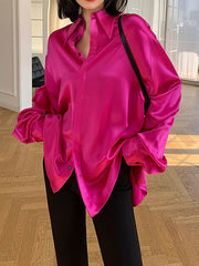 Solid Color Long Sleeves Loose Lapel Shirts Tops