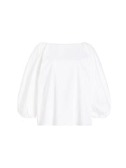 Solid Color Split-Joint Loose Puff Sleeves Round-Neck Blouses&Shirts Tops