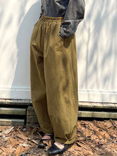 Elasticity High-Waisted Pleated Solid Color Split-Joint Harem Pants Loose Trousers Pants