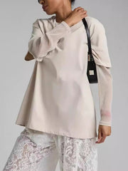 See-Through Split-Joint Sun Protection False Two Loose Round-Neck T-Shirts