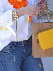 Flower Print Split-Joint Tied Flared Sleeves Long Sleeves Stand Collar Blouses&Shirts Tops