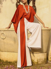 Solid Color Striped Batwing Sleeves Half Sleeves Round-Neck T-Shirt Tops&Pants Two Pieces Set