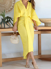 Solid Color High-low Loose V-neck Maxi Dresses