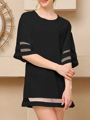 Mesh Solid Color Split-Joint A-Line Half Sleeves Round-Neck Mini Dresses
