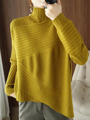 Original Irregular 7 Colors High-Neck Long Sleeves Sweater Top