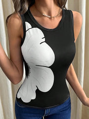 Flower Print Skinny Sleeveless Round-Neck Vest Top