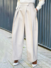 High Waisted Loose Pleated Solid Color Pants Trousers