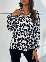 Buttoned Leopard Long Sleeves Loose Lapel Blouses&Shirts Tops