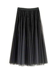 Gauze Pleated Solid Color Split-Joint A-Line High Waisted Skirts