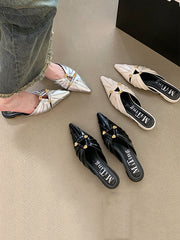 Hollow Pointed-Toe Split-Joint Slippers&Mules Sandals