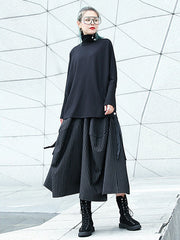 Elasticity Pockets Striped High Waisted Loose Pants Culotte