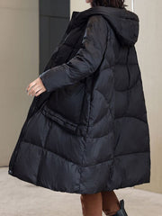 Pockets Solid Color Split-Joint Long Sleeves Loose Hooded Down Coat