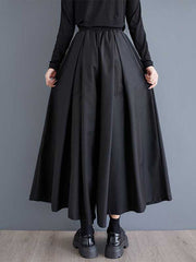 Drawstring Elasticity Pockets Solid Color A-Line High Waisted Pants Culotte