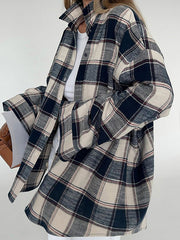Plaid Split-Joint Long Sleeves Loose Lapel Blouses&Shirts Tops