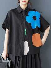 Buttoned Flower Print Loose Short Sleeves Lapel Blouses&Shirts Tops