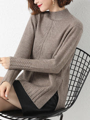 Loose Split-Side Solid Color Half Turtleneck Sweater Tops