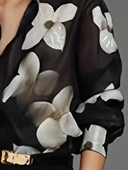 Floral Printed Long Sleeves Loose Lapel Blouses
