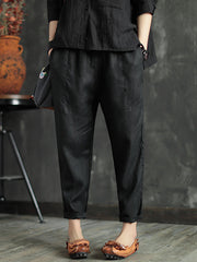Loose Elastic Waist Ramie Cotton Pants