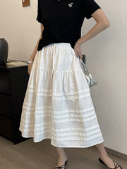 Drawstring Elasticity Pleated See-Through Solid Color Split-Joint A-Line Loose Skirts