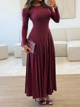 Asymmetric Pleated Solid Color Split-Joint A-Line Bodycon One-Shoulder Maxi Dresses
