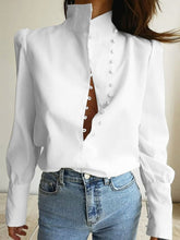 Solid Color Split-Joint Long Sleeves Loose High-Neck Blouses