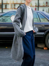 Pockets Solid Color Long Sleeves Loose Collarless Cardigan Tops